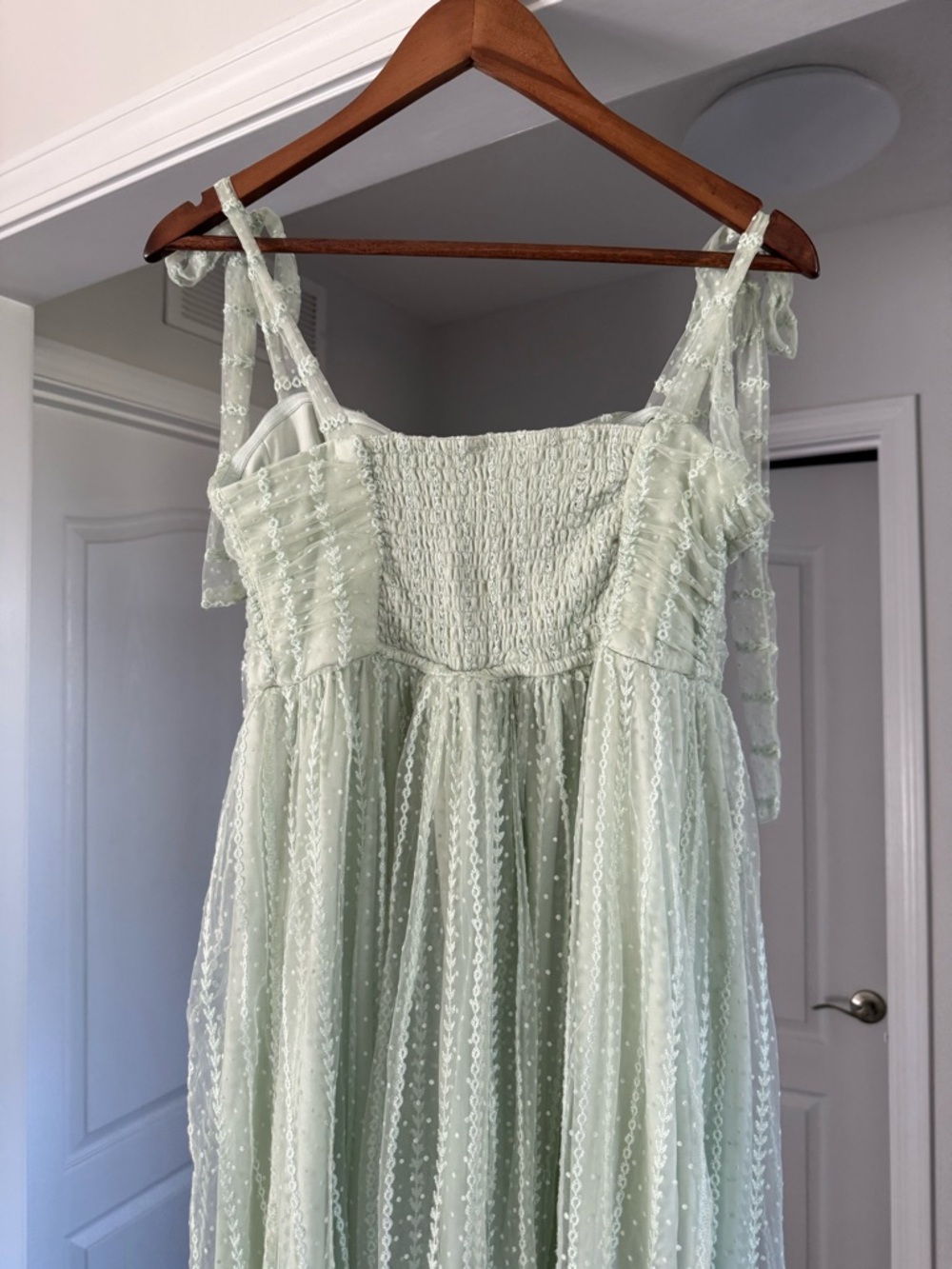 Blu Pepper Mint Green Tie-Shoulder Dotted Mesh Maxi Dress - Picture 8 of 16